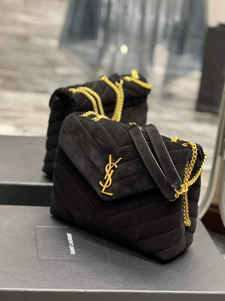 YSL 494699 Saint Laurent Small Loulou in Matelasse Y Leather Bag Black