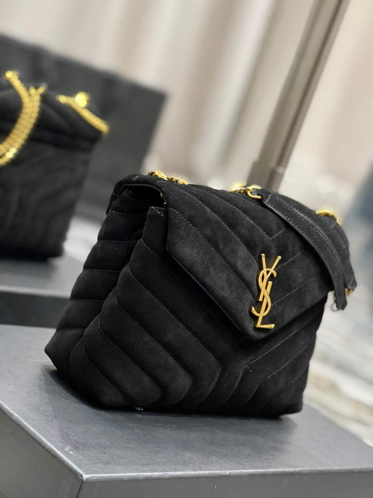YSL 494699 Saint Laurent Small Loulou in Matelasse Y Leather Bag Black