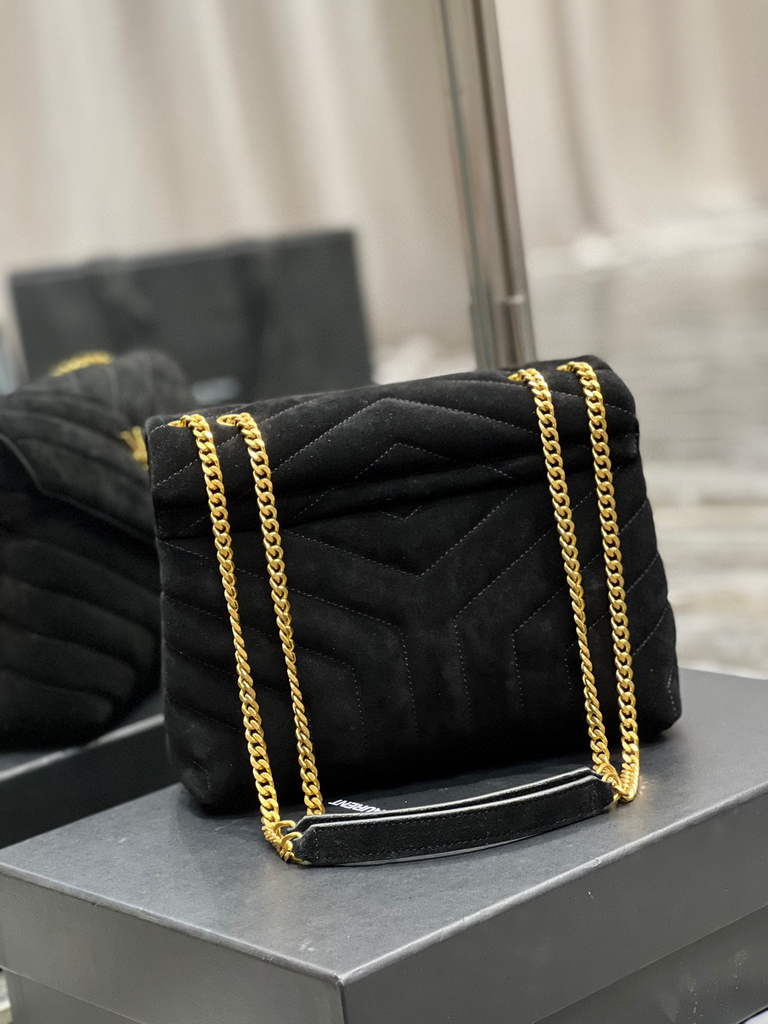 YSL 494699 Saint Laurent Small Loulou in Matelasse Y Leather Bag Black