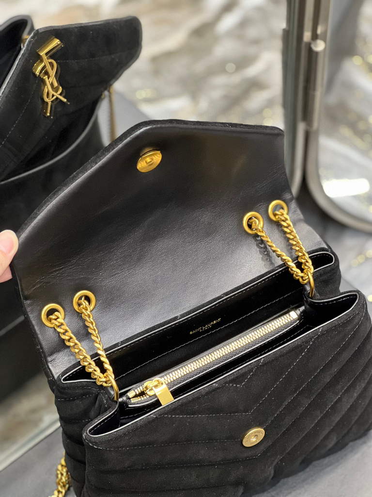 YSL 494699 Saint Laurent Small Loulou in Matelasse Y Leather Bag Black