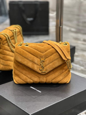 YSL 494699 Saint Laurent Small Loulou in Y-Quilted Suede Brown - Default Title - View 1