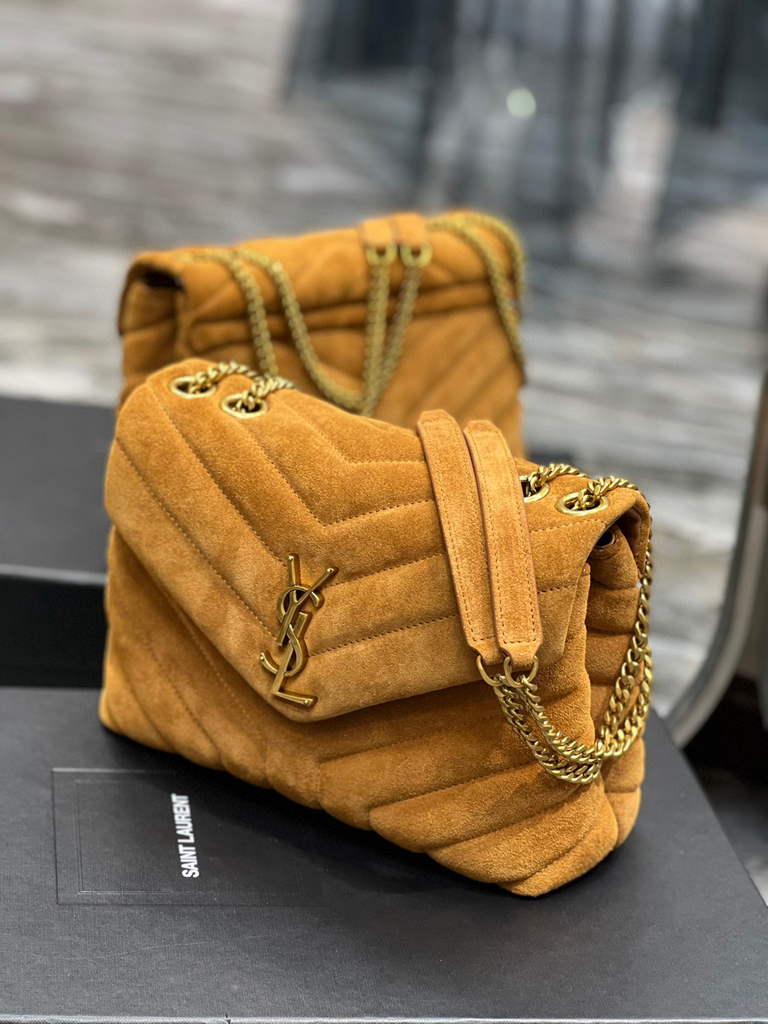 YSL 494699 Saint Laurent Small Loulou in Y-Quilted Suede Brown