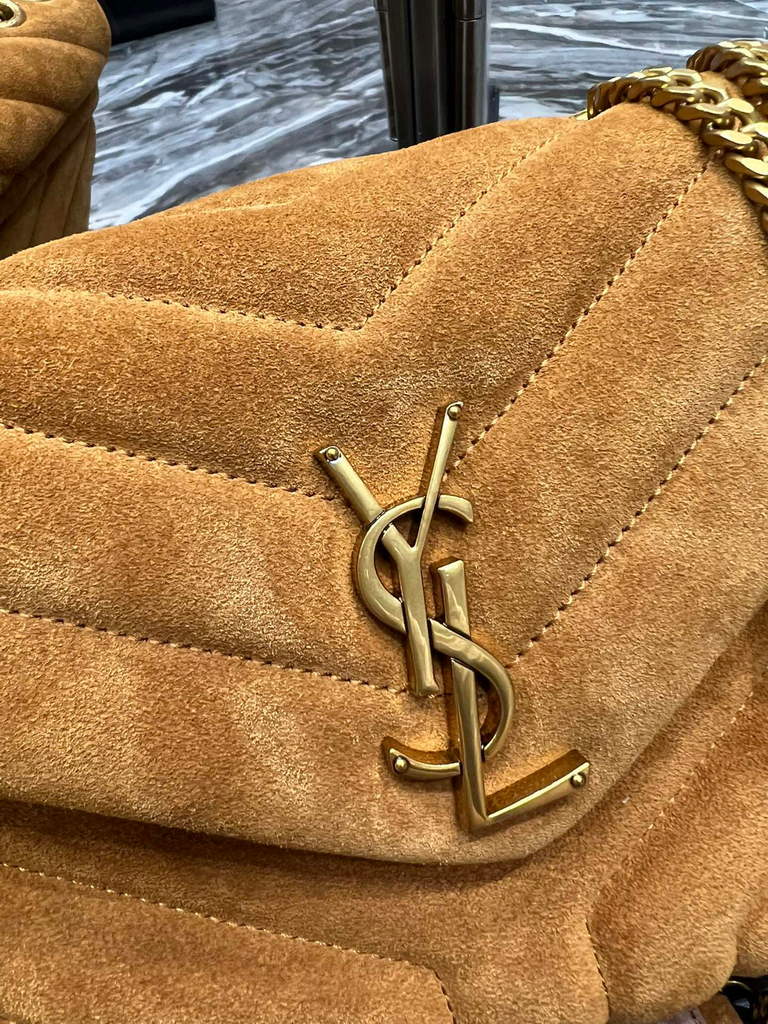 YSL 494699 Saint Laurent Small Loulou in Y-Quilted Suede Brown