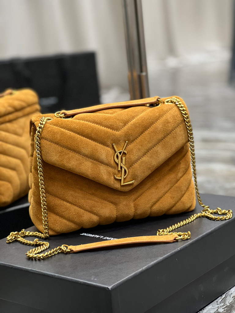 YSL 494699 Saint Laurent Small Loulou in Y-Quilted Suede Brown
