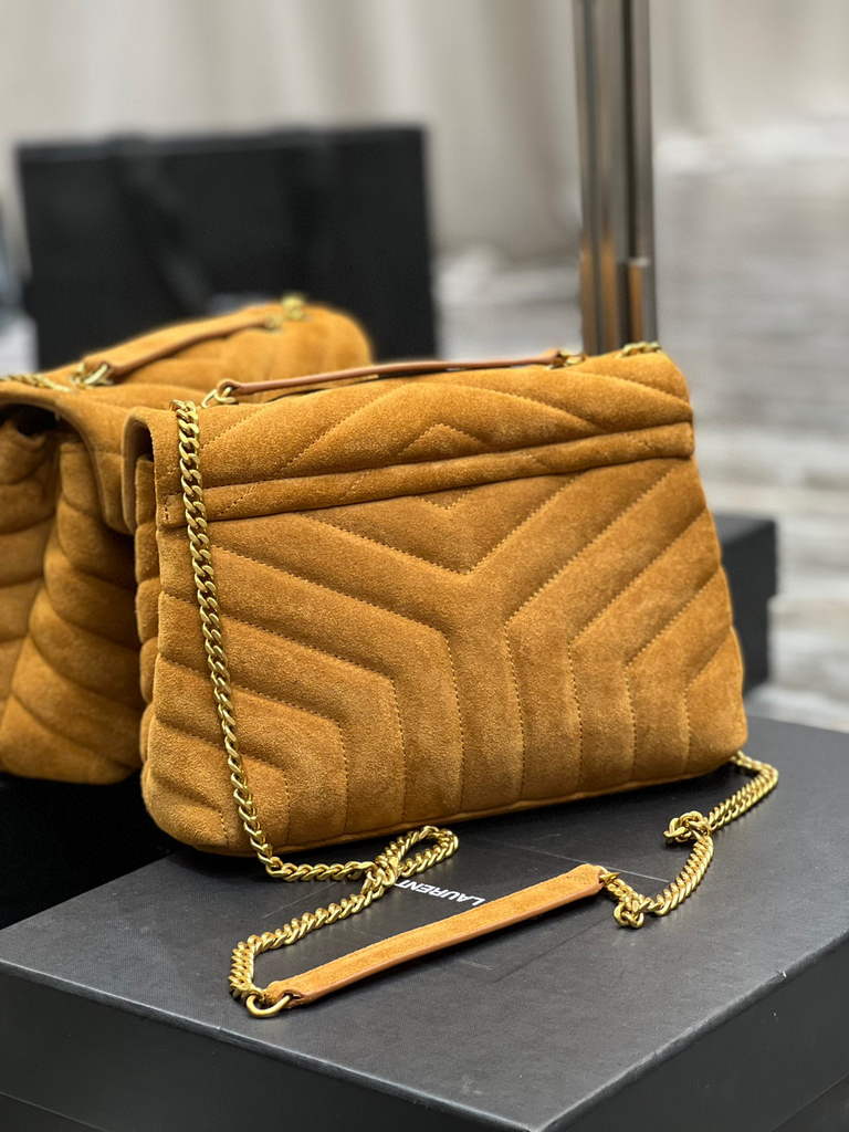 YSL 494699 Saint Laurent Small Loulou in Y-Quilted Suede Brown