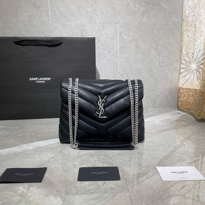 YSL 494699 Saint Laurent Small Loulou in Matelasse Y Leather Bag Black Silvery - Default Title - View 1