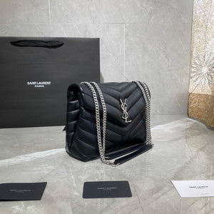 YSL 494699 Saint Laurent Small Loulou in Matelasse Y Leather Bag Black Silvery - Default Title - View 2