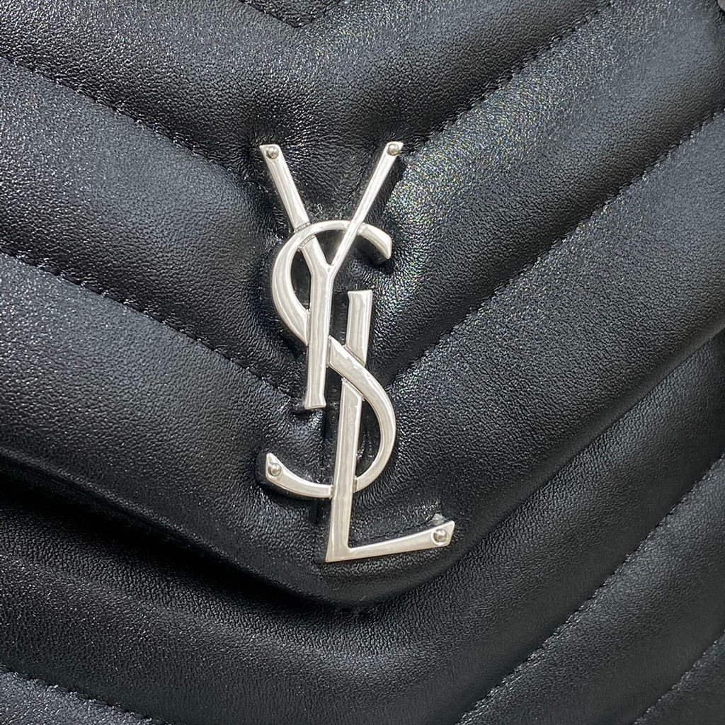 YSL 494699 Saint Laurent Small Loulou in Matelasse Y Leather Bag Black Silvery