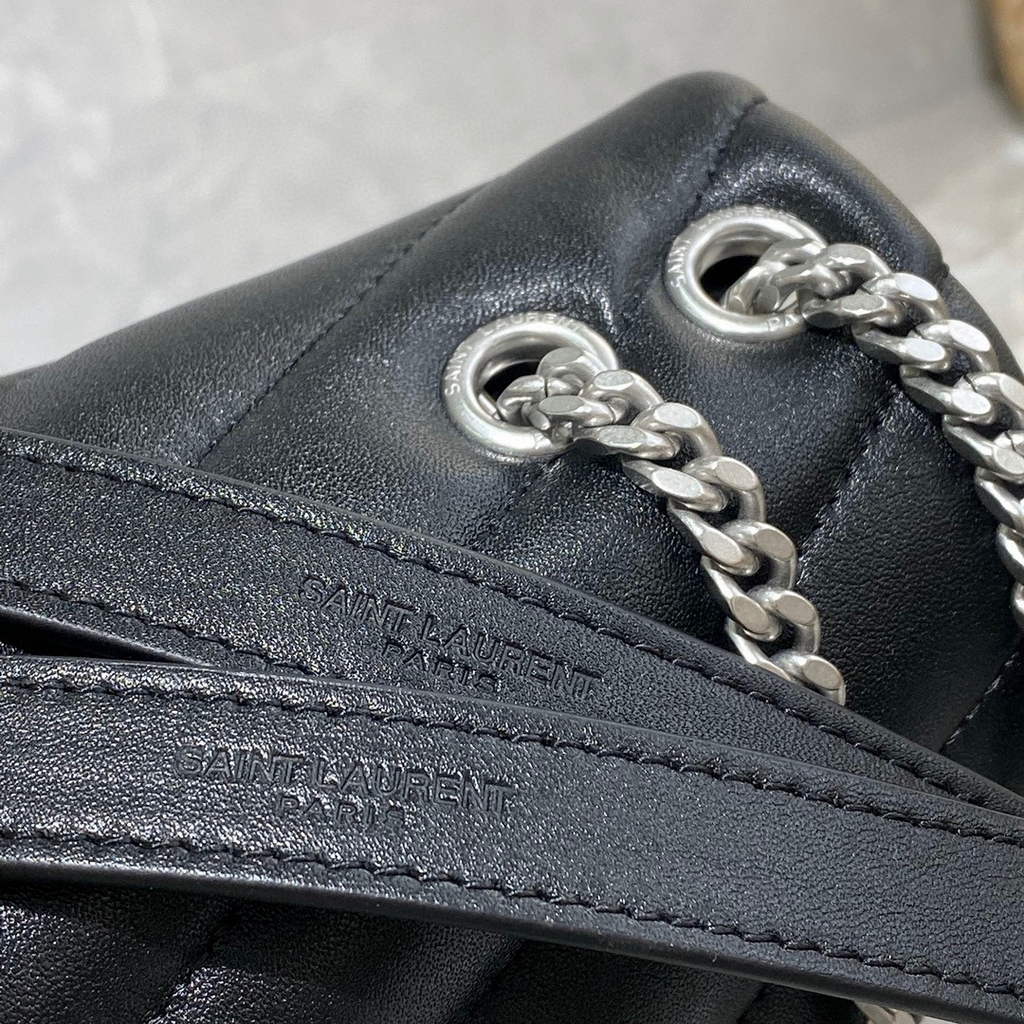 YSL 494699 Saint Laurent Small Loulou in Matelasse Y Leather Bag Black Silvery