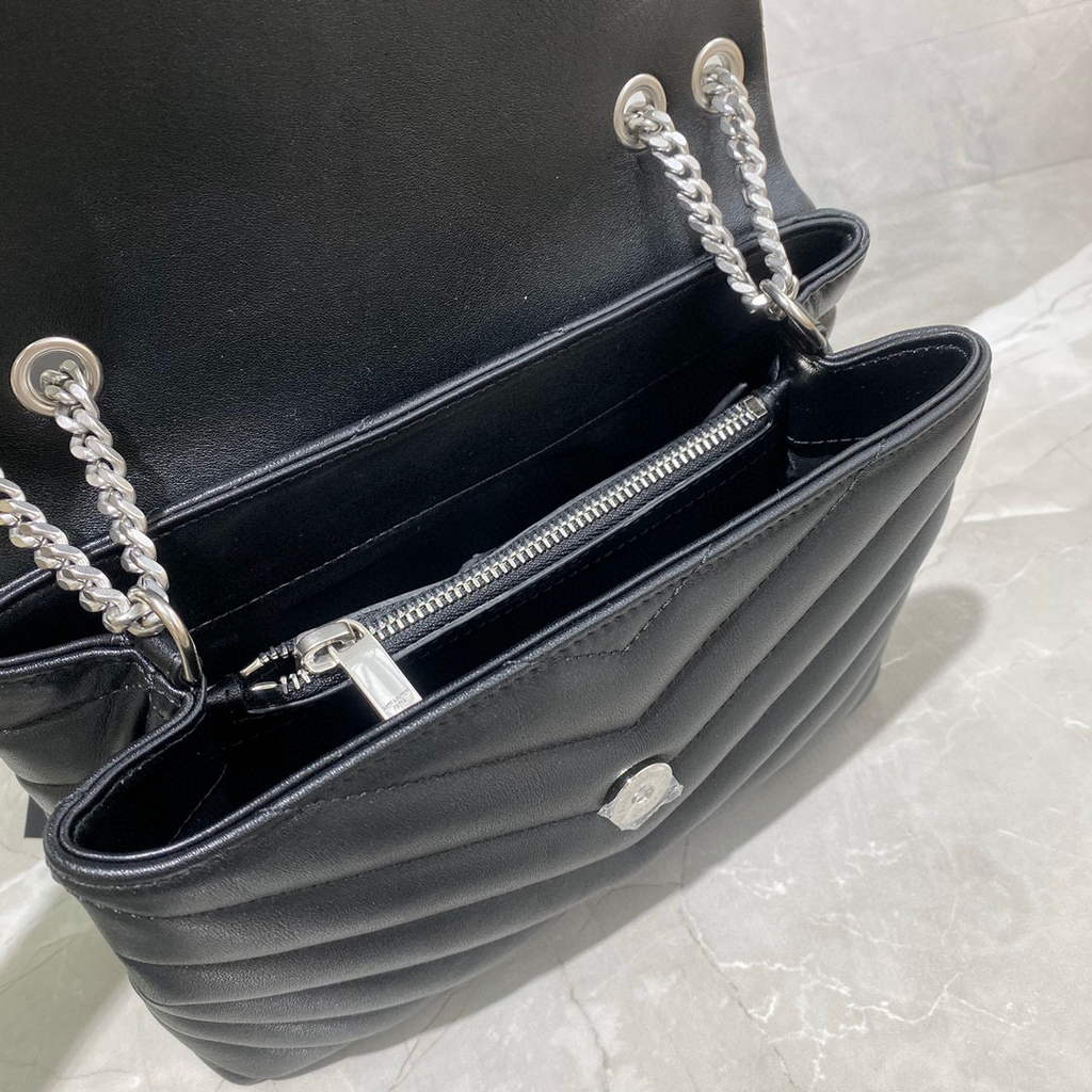 YSL 494699 Saint Laurent Small Loulou in Matelasse Y Leather Bag Black Silvery