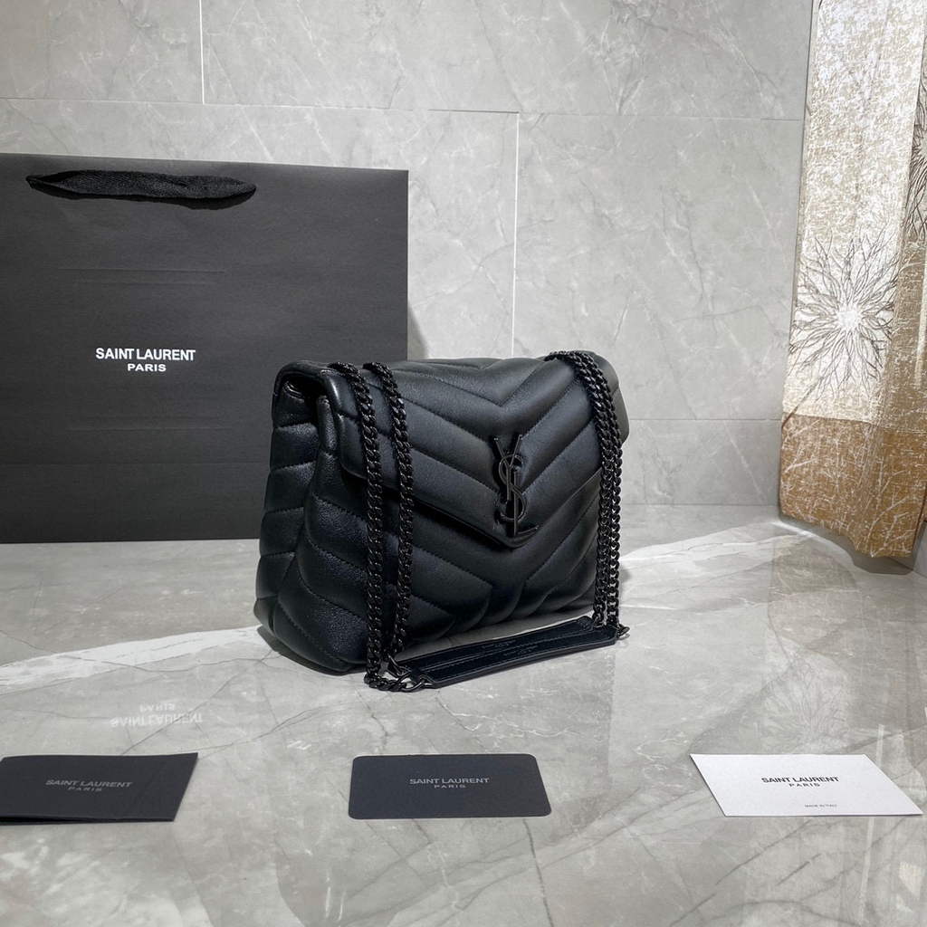 YSL 494699 Saint Laurent Small Loulou in Matelasse Y Leather Bag Black Hardward Black