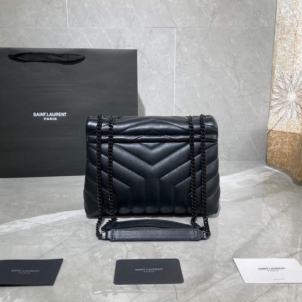 YSL 494699 Saint Laurent Small Loulou in Matelasse Y Leather Bag Black Hardward Black