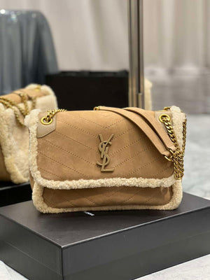 YSL 498894 Yves Saint Laurent Niki Medium In Vintage Lambskin suede Camel - Default Title - View 1