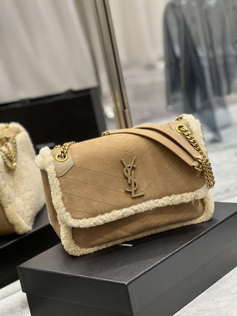 YSL 498894 Yves Saint Laurent Niki Medium In Vintage Lambskin suede Camel