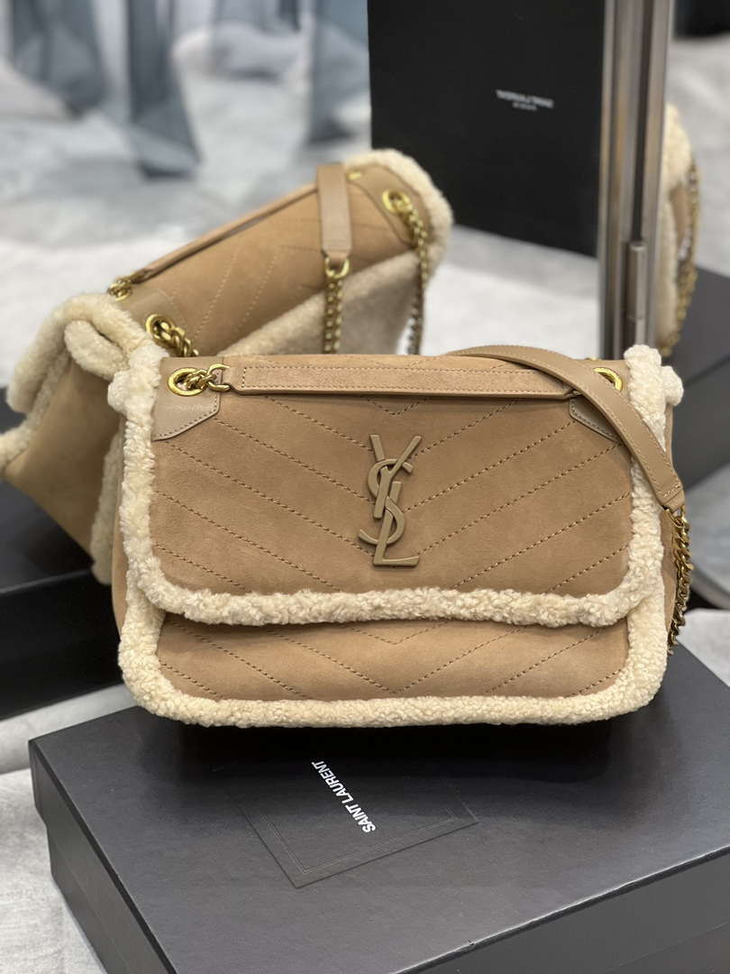 YSL 498894 Yves Saint Laurent Niki Medium In Vintage Lambskin suede Camel