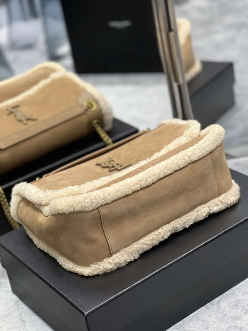 YSL 498894 Yves Saint Laurent Niki Medium In Vintage Lambskin suede Camel