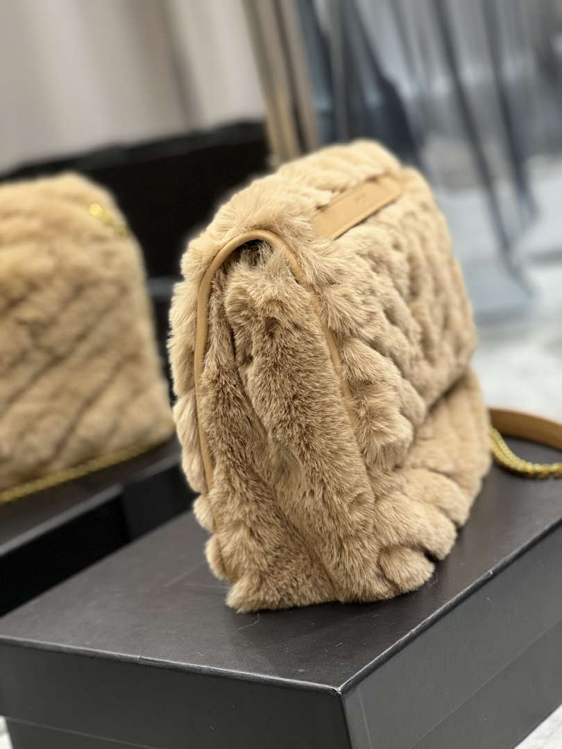YSL 498894 Yves Saint Laurent Niki Medium In Vintage rabbit fur Leather Camel