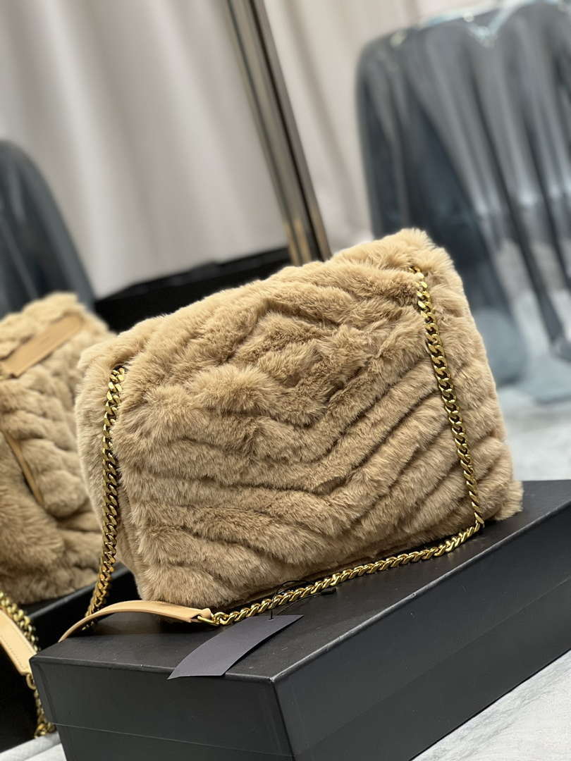 YSL 498894 Yves Saint Laurent Niki Medium In Vintage rabbit fur Leather Camel
