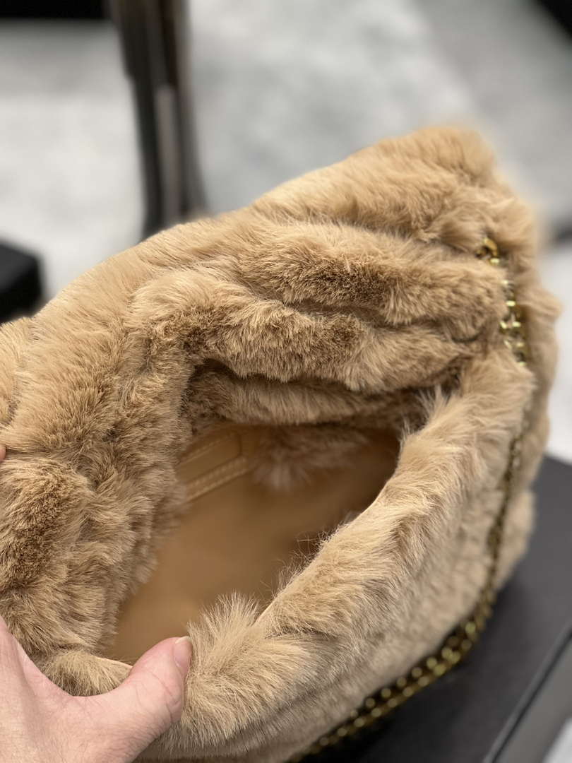 YSL 498894 Yves Saint Laurent Niki Medium In Vintage rabbit fur Leather Camel