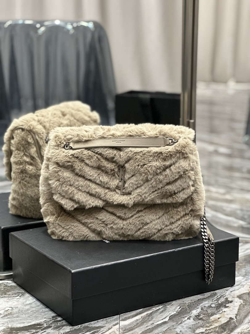 YSL 498894 Yves Saint Laurent Niki Medium In Vintage rabbit fur Leather Gray - Default Title - View 1