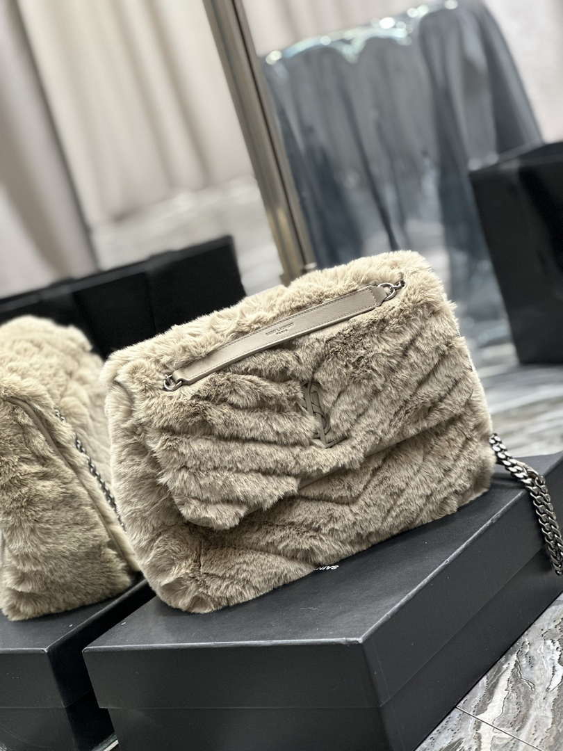 YSL 498894 Yves Saint Laurent Niki Medium In Vintage rabbit fur Leather Gray
