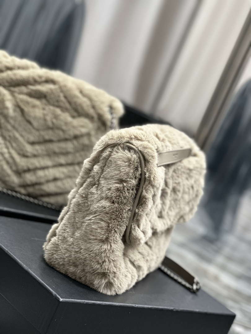YSL 498894 Yves Saint Laurent Niki Medium In Vintage rabbit fur Leather Gray