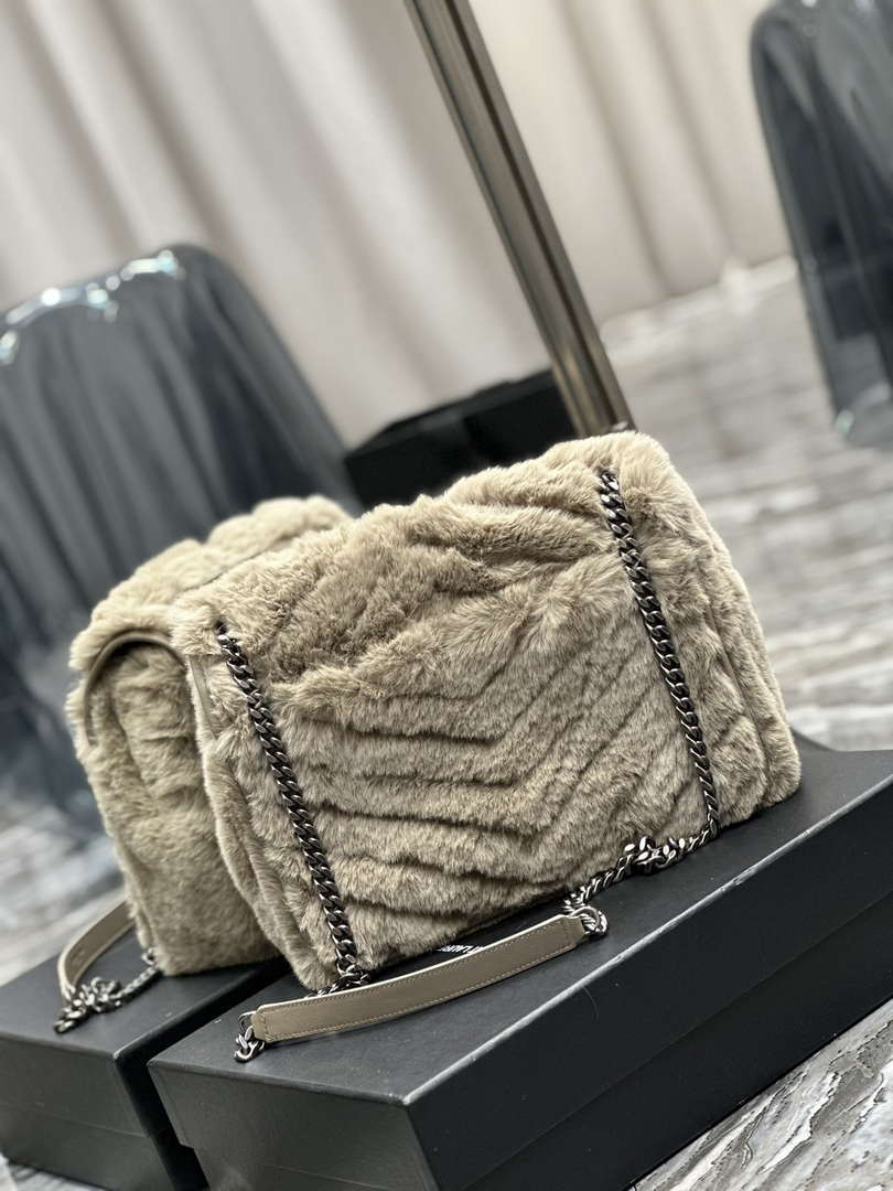 YSL 498894 Yves Saint Laurent Niki Medium In Vintage rabbit fur Leather Gray