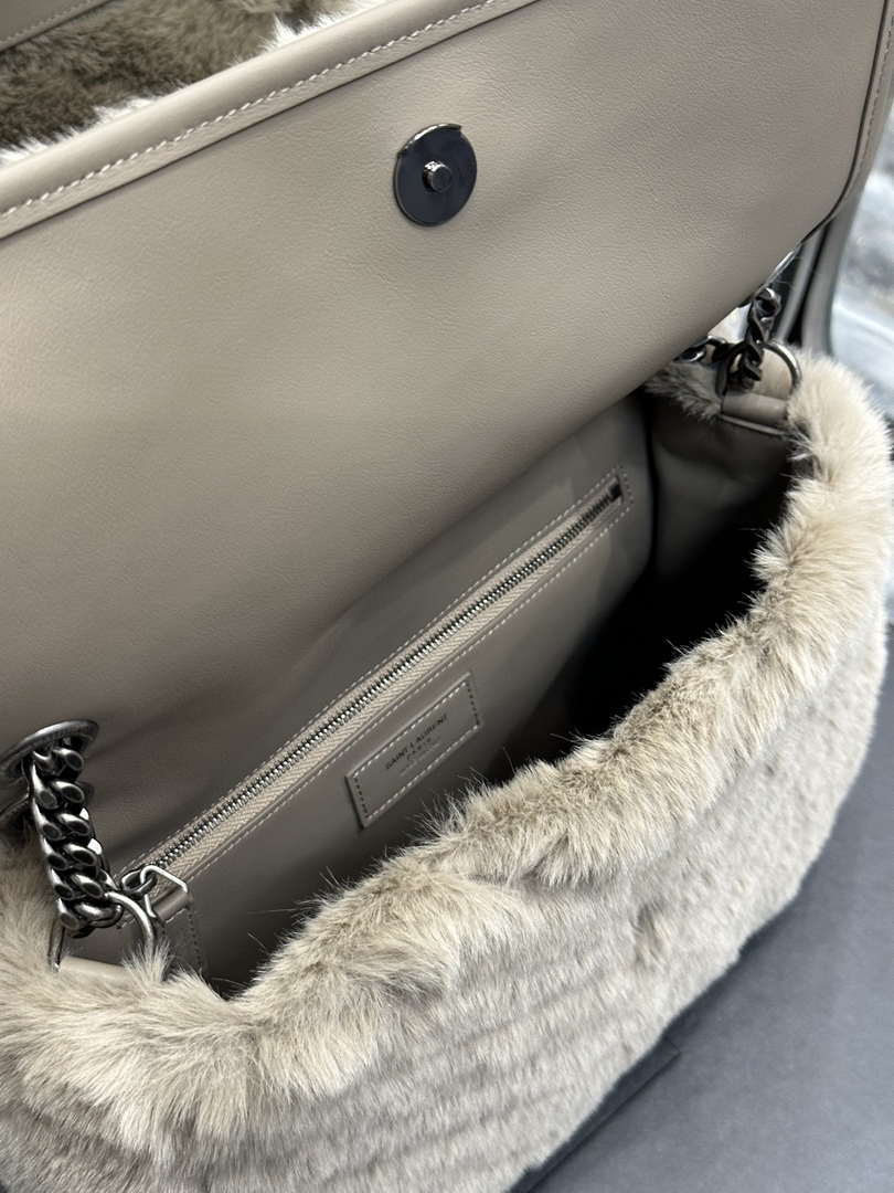 YSL 498894 Yves Saint Laurent Niki Medium In Vintage rabbit fur Leather Gray