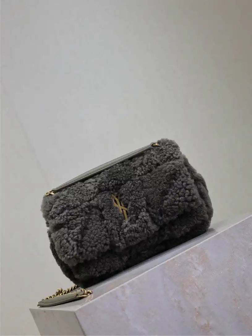 YSL 515820 Saint Laurent Shearling Small Jamie Bag Dark Green