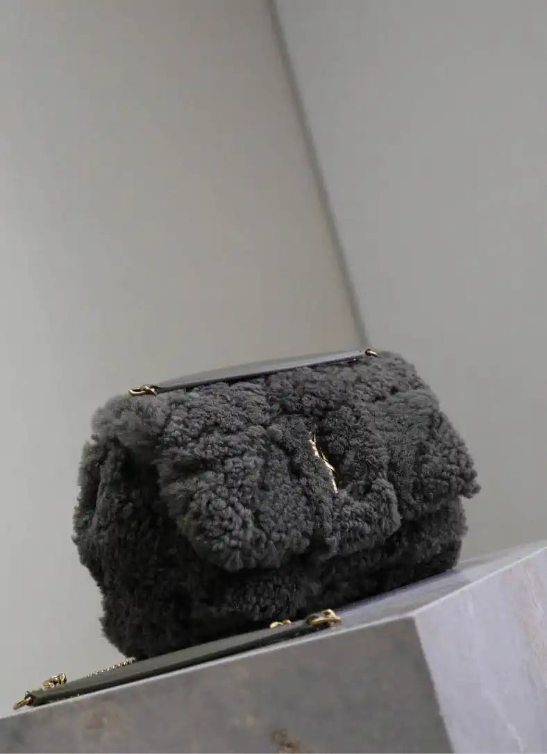 YSL 515820 Saint Laurent Shearling Small Jamie Bag Dark Green