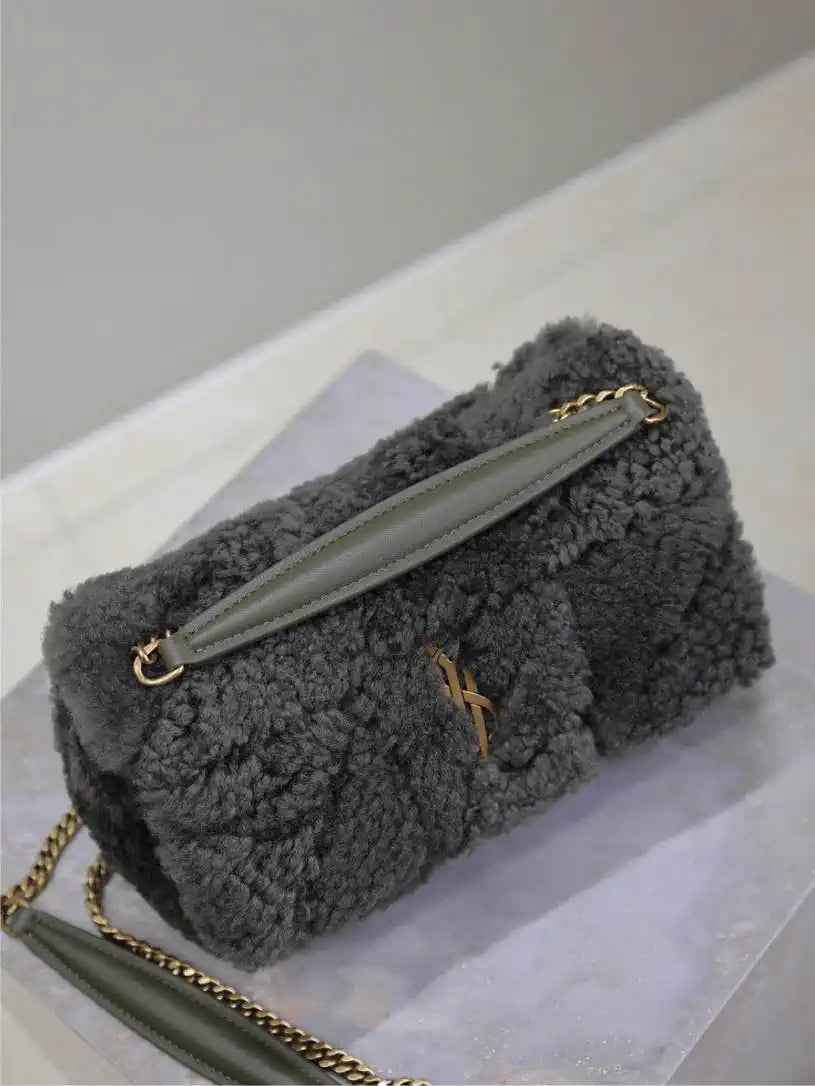 YSL 515820 Saint Laurent Shearling Small Jamie Bag Dark Green