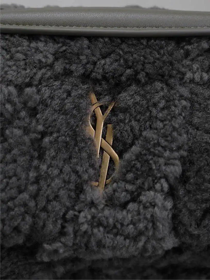 YSL 515820 Saint Laurent Shearling Small Jamie Bag Dark Green