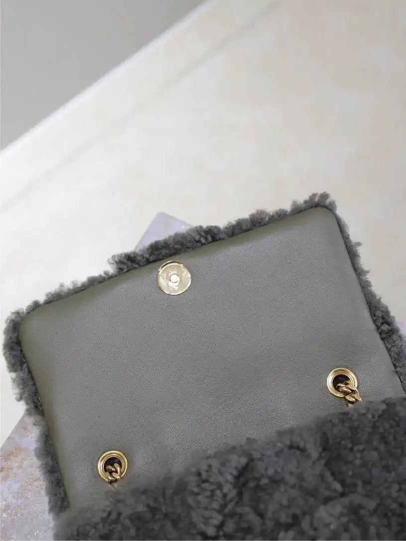 YSL 515820 Saint Laurent Shearling Small Jamie Bag Dark Green