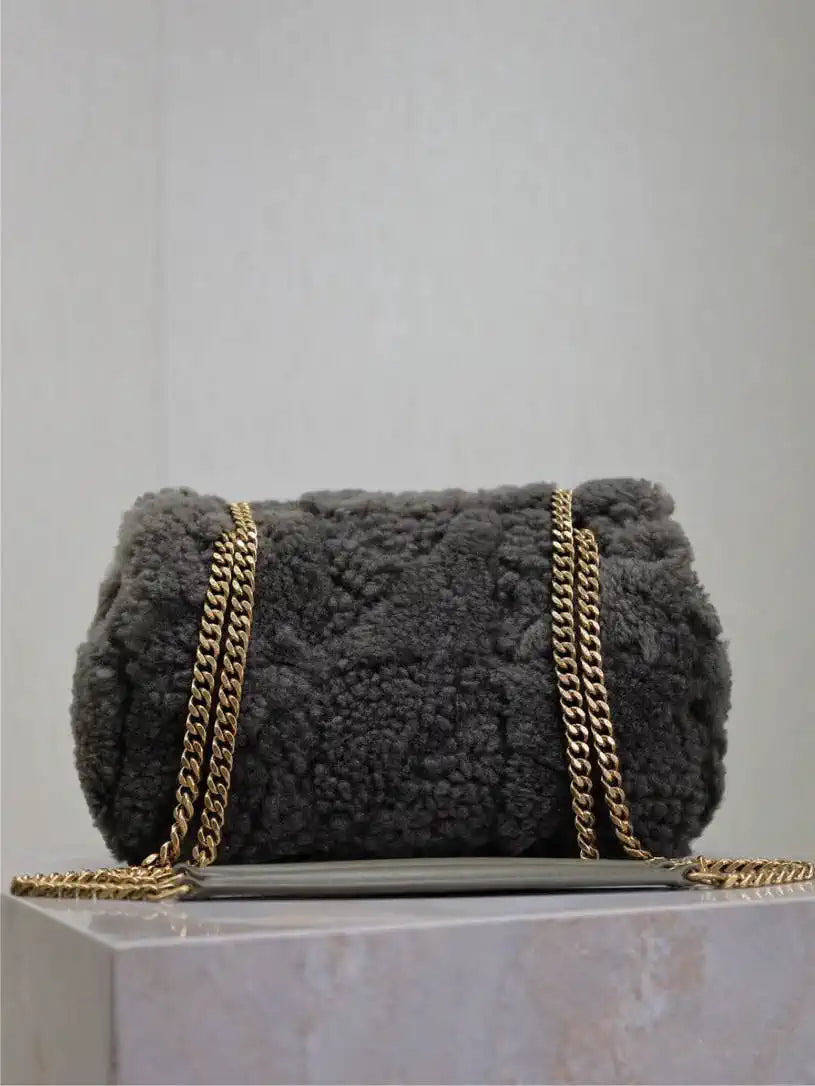 YSL 515820 Saint Laurent Shearling Small Jamie Bag Dark Green