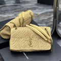 YSL 515821 Jamie Leather-Trimmed Raffia Shoulder Bag Apricot - Default Title - View 1
