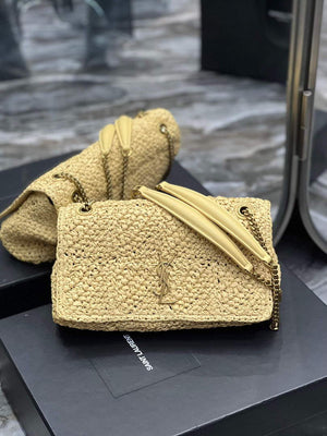 YSL 515821 Jamie Leather-Trimmed Raffia Shoulder Bag Apricot - Default Title - View 1