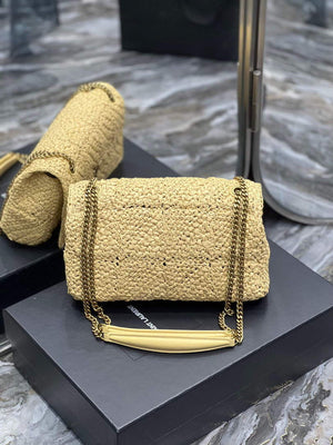 YSL 515821 Jamie Leather-Trimmed Raffia Shoulder Bag Apricot - Default Title - View 4