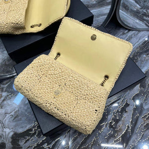 YSL 515821 Jamie Leather-Trimmed Raffia Shoulder Bag Apricot - Default Title - View 7