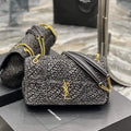 YSL 515821 Jamie Leather-Trimmed Raffia Shoulder Bag Black - Default Title - View 1