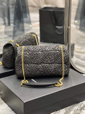 YSL 515821 Jamie Leather-Trimmed Raffia Shoulder Bag Black - Default Title - View 4