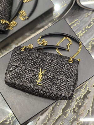 YSL 515821 Jamie Leather-Trimmed Raffia Shoulder Bag Black - Default Title - View 5