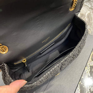 YSL 515821 Jamie Leather-Trimmed Raffia Shoulder Bag Black - Default Title - View 8