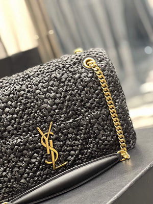 YSL 515821 Jamie Leather-Trimmed Raffia Shoulder Bag Black - Default Title - View 11