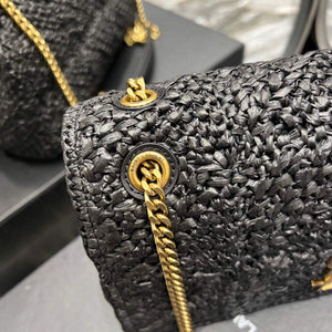 YSL 515821 Jamie Leather-Trimmed Raffia Shoulder Bag Black - Default Title - View 12
