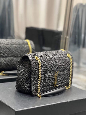 YSL 515821 Jamie Leather-Trimmed Raffia Shoulder Bag Black - Default Title - View 13
