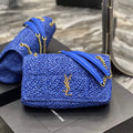 YSL 515821 Jamie Leather-Trimmed Raffia Shoulder Bag Blue - Default Title - View 1