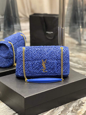 YSL 515821 Jamie Leather-Trimmed Raffia Shoulder Bag Blue - Default Title - View 2
