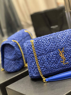 YSL 515821 Jamie Leather-Trimmed Raffia Shoulder Bag Blue - Default Title - View 3