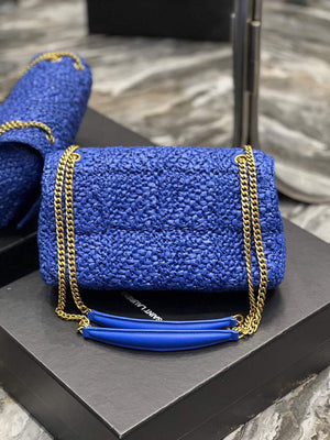 YSL 515821 Jamie Leather-Trimmed Raffia Shoulder Bag Blue - Default Title - View 5