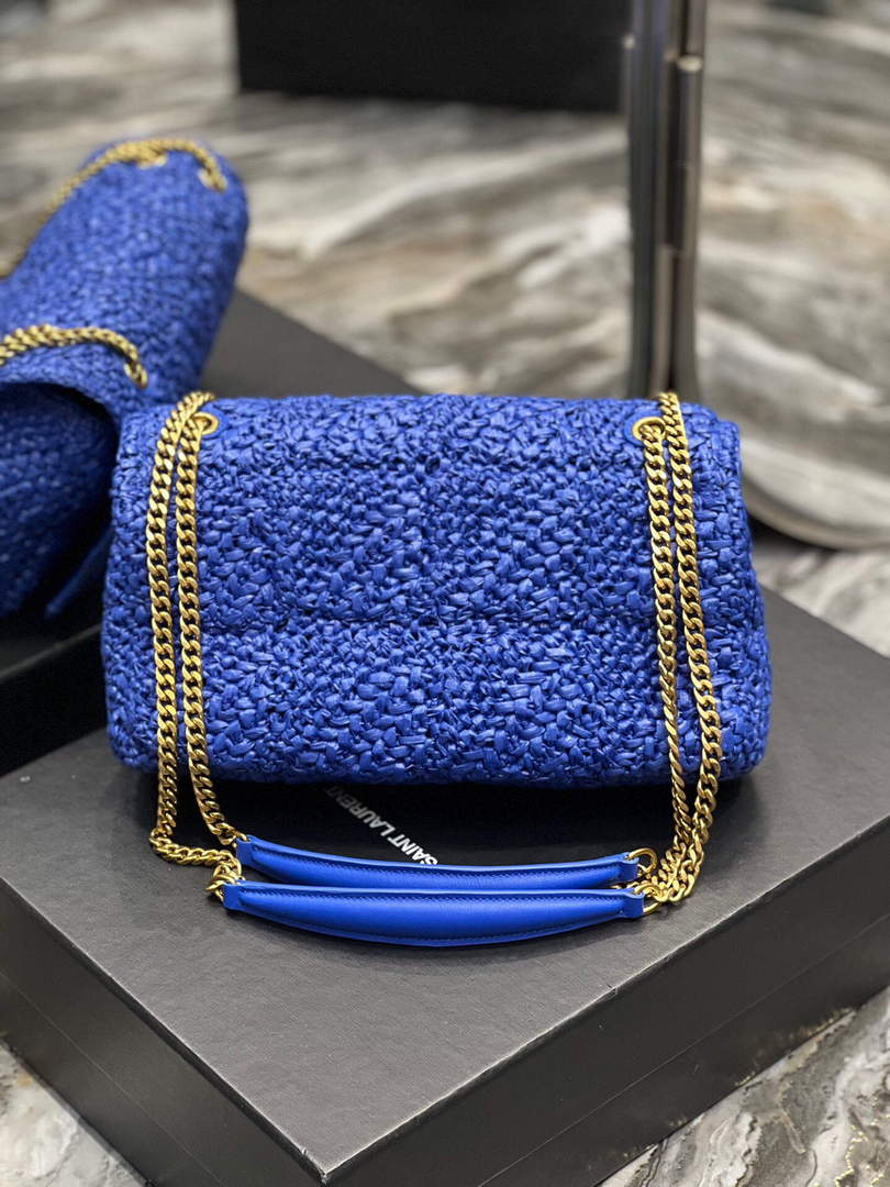 YSL 515821 Jamie Leather-Trimmed Raffia Shoulder Bag Blue - Default Title - View 5